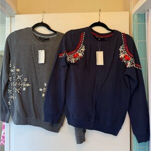 HEMANT & NANDITA Gray and Navy Embellished Crewneck Sweaters